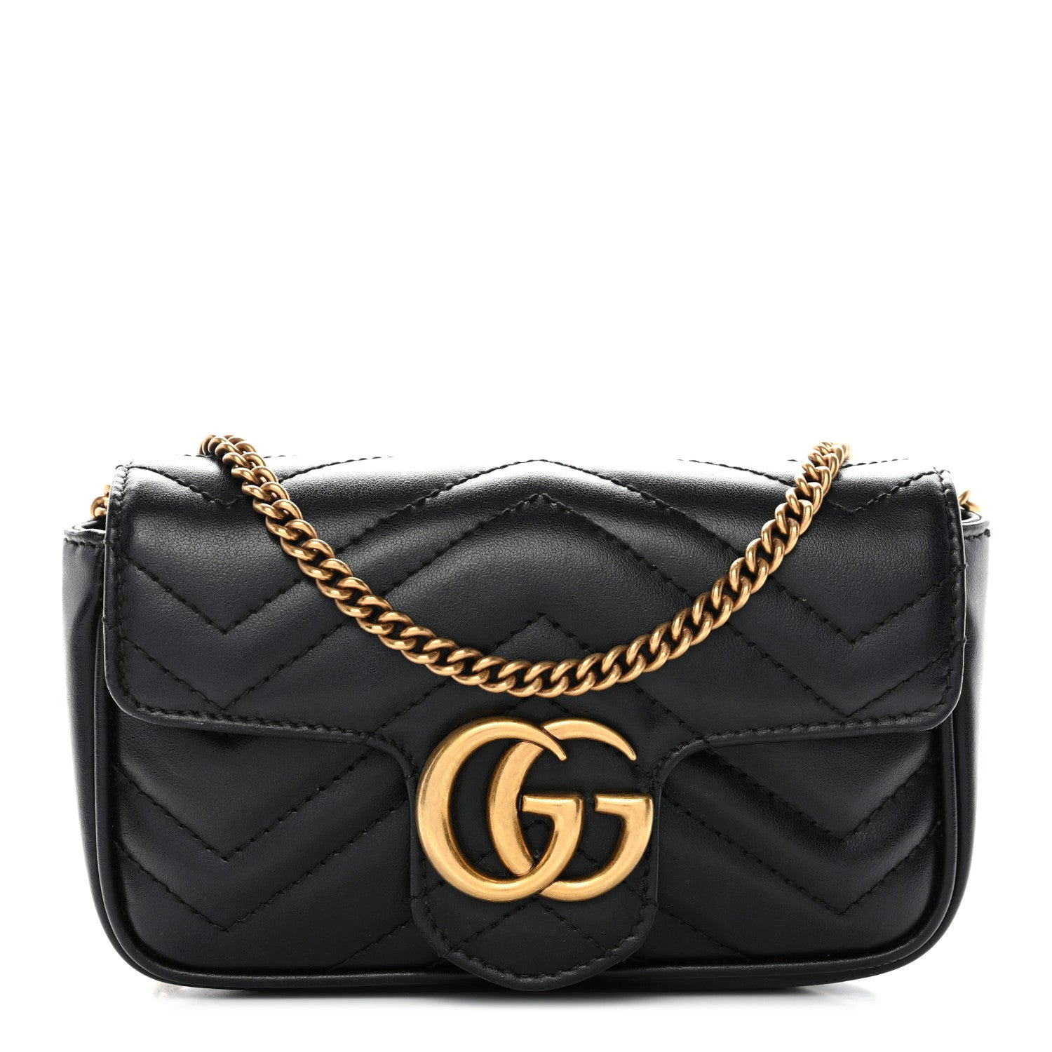 Gucci Calfskin Matelasse Super Mini GG Marmont Shoulder Bag Black