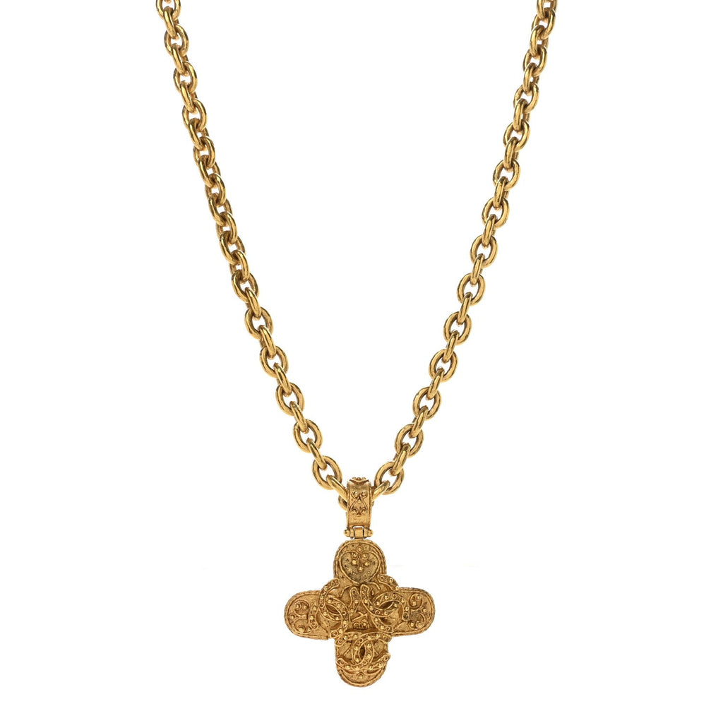 Metal CC Cross Long Pendant Necklace Gold