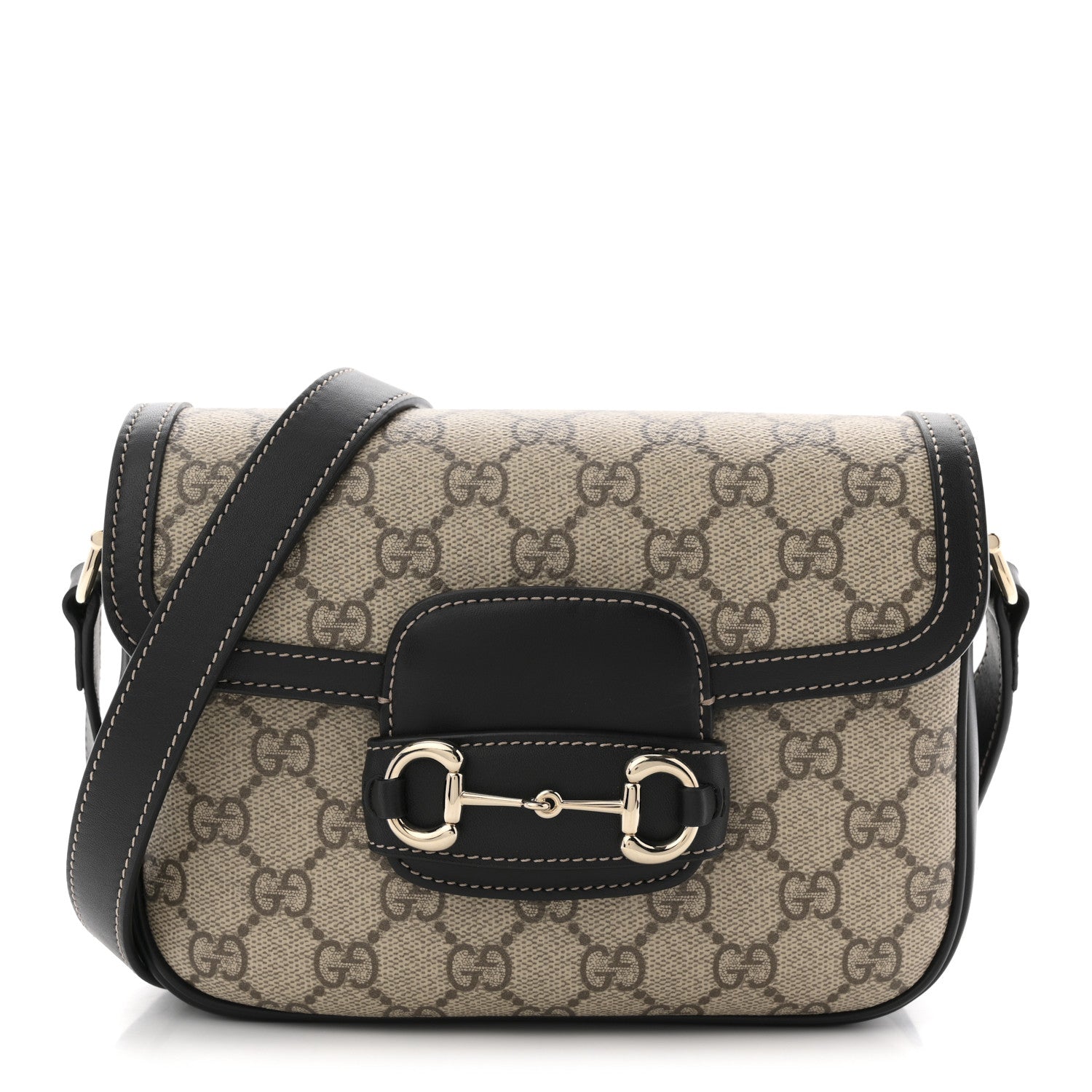 Gucci GG Supreme Monogram Horsebit 1955 Soft Small Shoulder Bag Beige Black