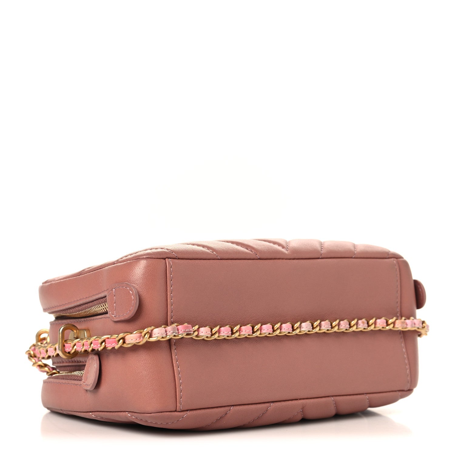 Chanel Lambskin Chevron Quilted Chain Around Camera Case Pink