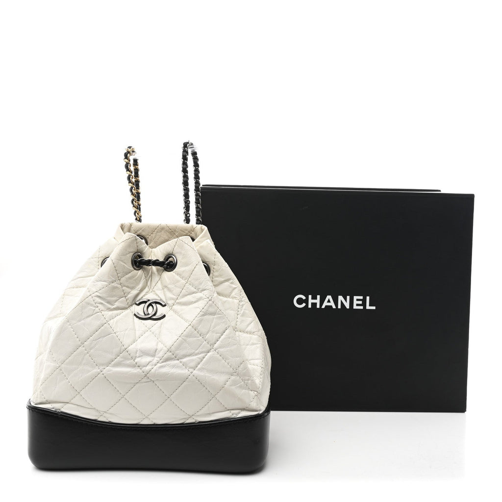 Chanel Aged Calfskin Quilted Small Gabrielle Backpack Black White