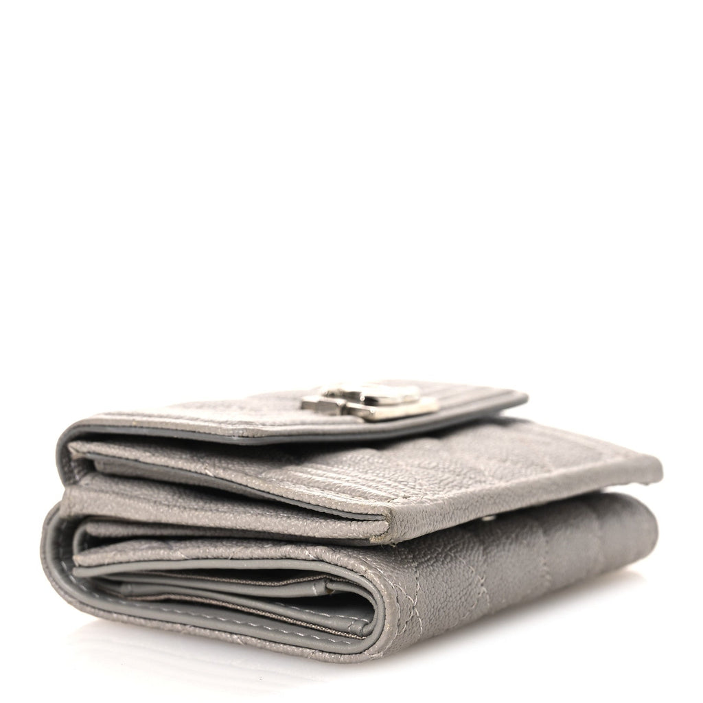 Caviar Quilted Small Boy Flap Wallet Grey