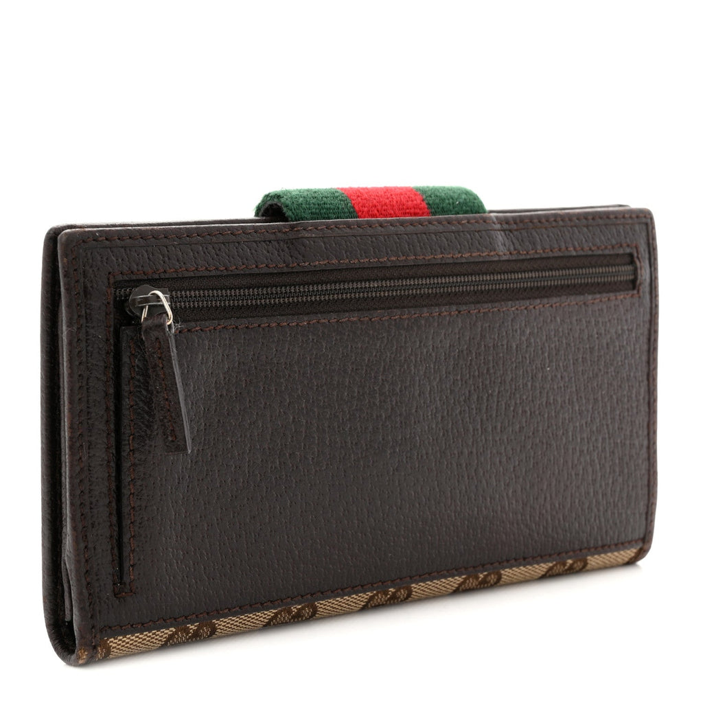 Gucci Monogram Calfskin Ladies Web Continental Wallet Beige Ebony Cocoa
