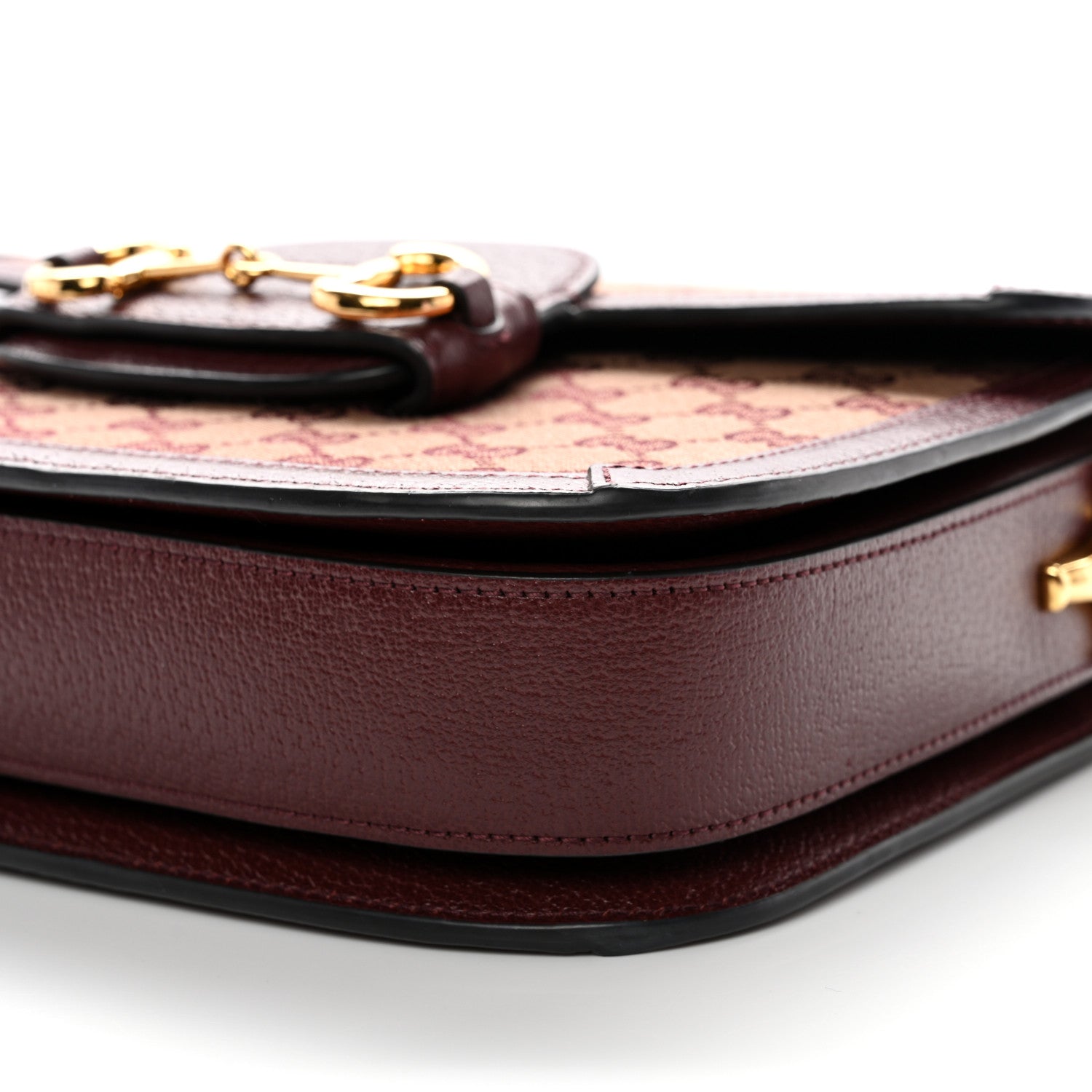 Gucci Monogram Textured Dollar Calfskin Horsebit 1955 Shoulder Bag Sahara Rubino Chardonnay