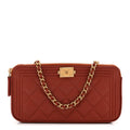 Chanel Lambskin Quilted Small Boy Clutch With Chain Orange