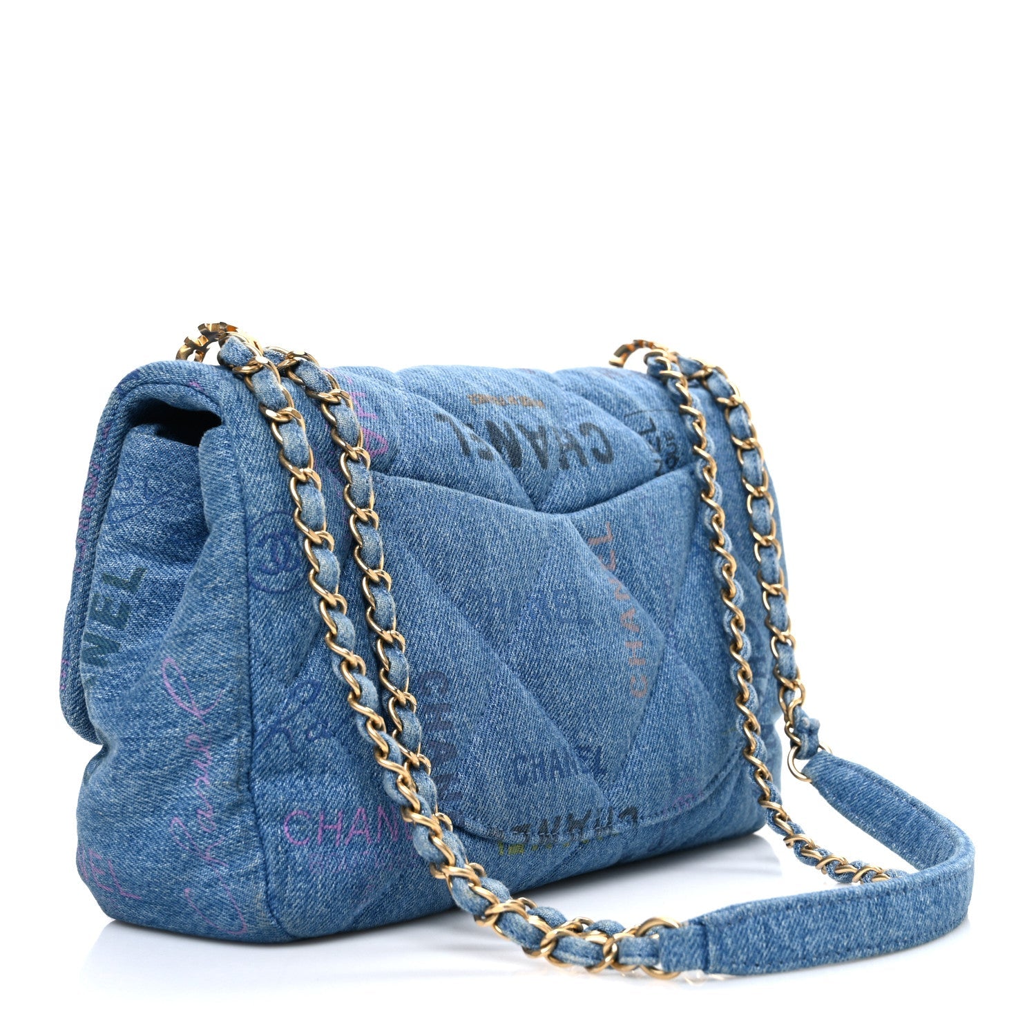 Chanel Denim Quilted Denim Large Mood Flap Blue Multicolor