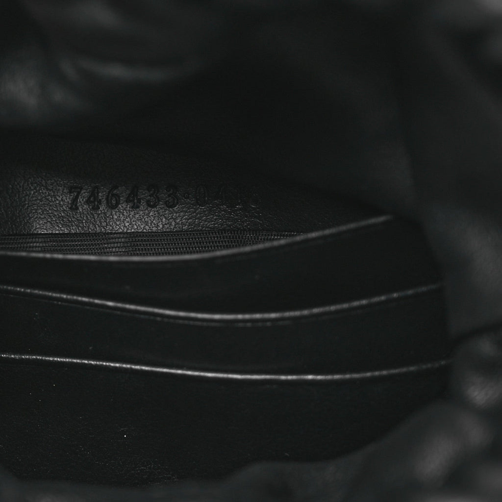 Gucci Calfskin Matelasse Front Pocket Mini GG Marmont Bucket Bag Black