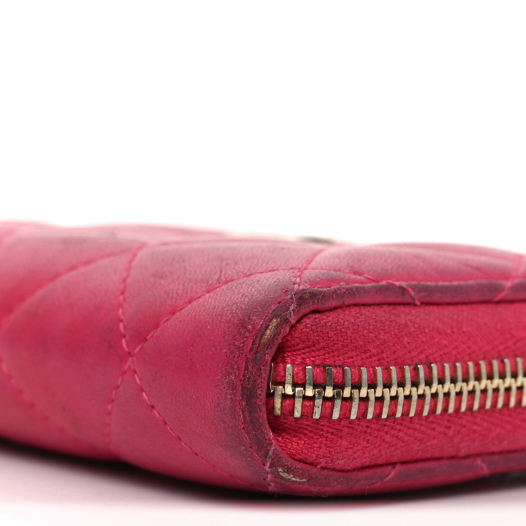 Lambskin Quilted Zip Coin Purse Fuchsia
