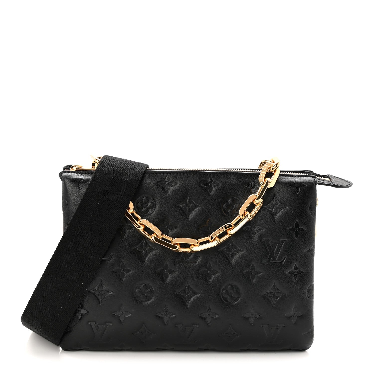 Louis Vuitton Lambskin Embossed Monogram Coussin PM Black