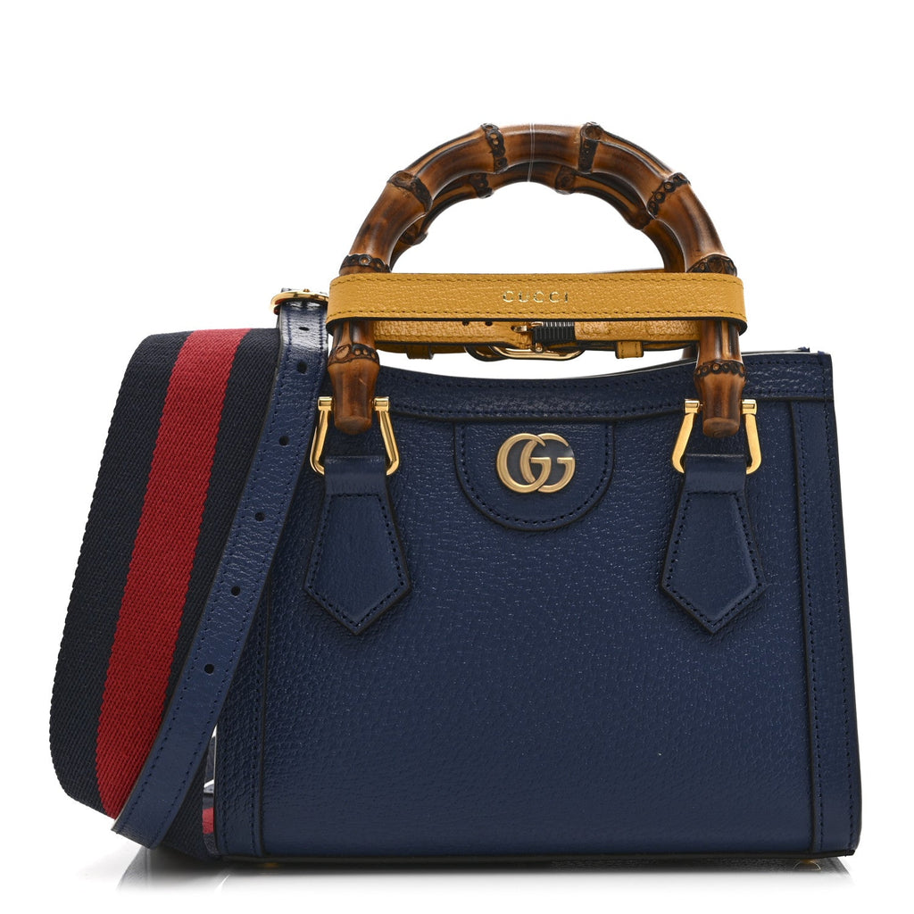 Gucci Textured Dollar Calfskin Web Mini Diana Tote Bag Royal Crop