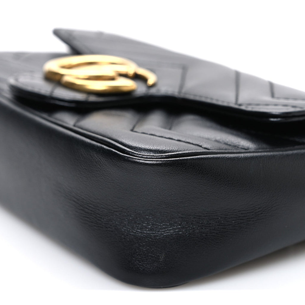 Gucci Calfskin Matelasse Super Mini GG Marmont Shoulder Bag Black
