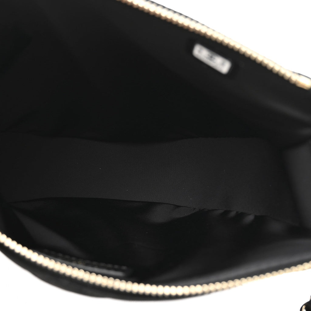 Chanel Velvet Effect Nylon Shiny Crumpled Calfskin Coco Neige Quilted Clutch With Chain Black