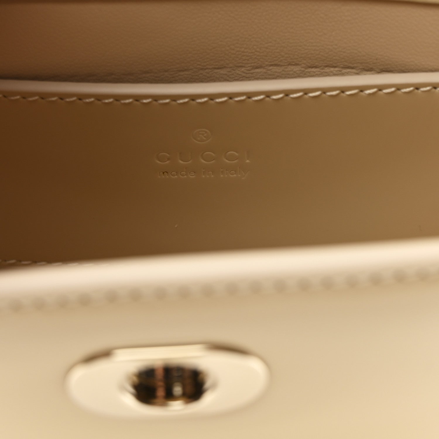 Gucci Patent Calfskin GG Half Moon Top Handle Bag Beige