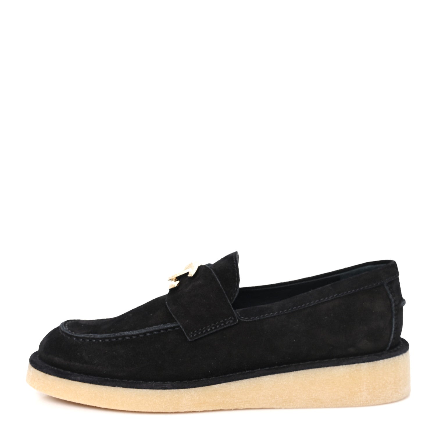 Chanel Suede Calfskin Pearl CC Moccasin Loafers 38.5 Black