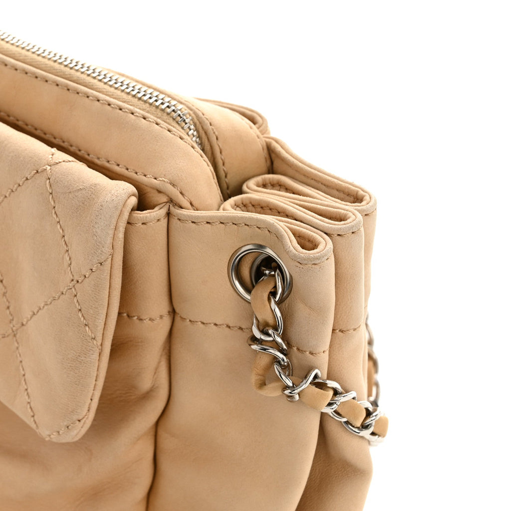 Chanel Lambskin Stitched Accordion Flap Tote Beige