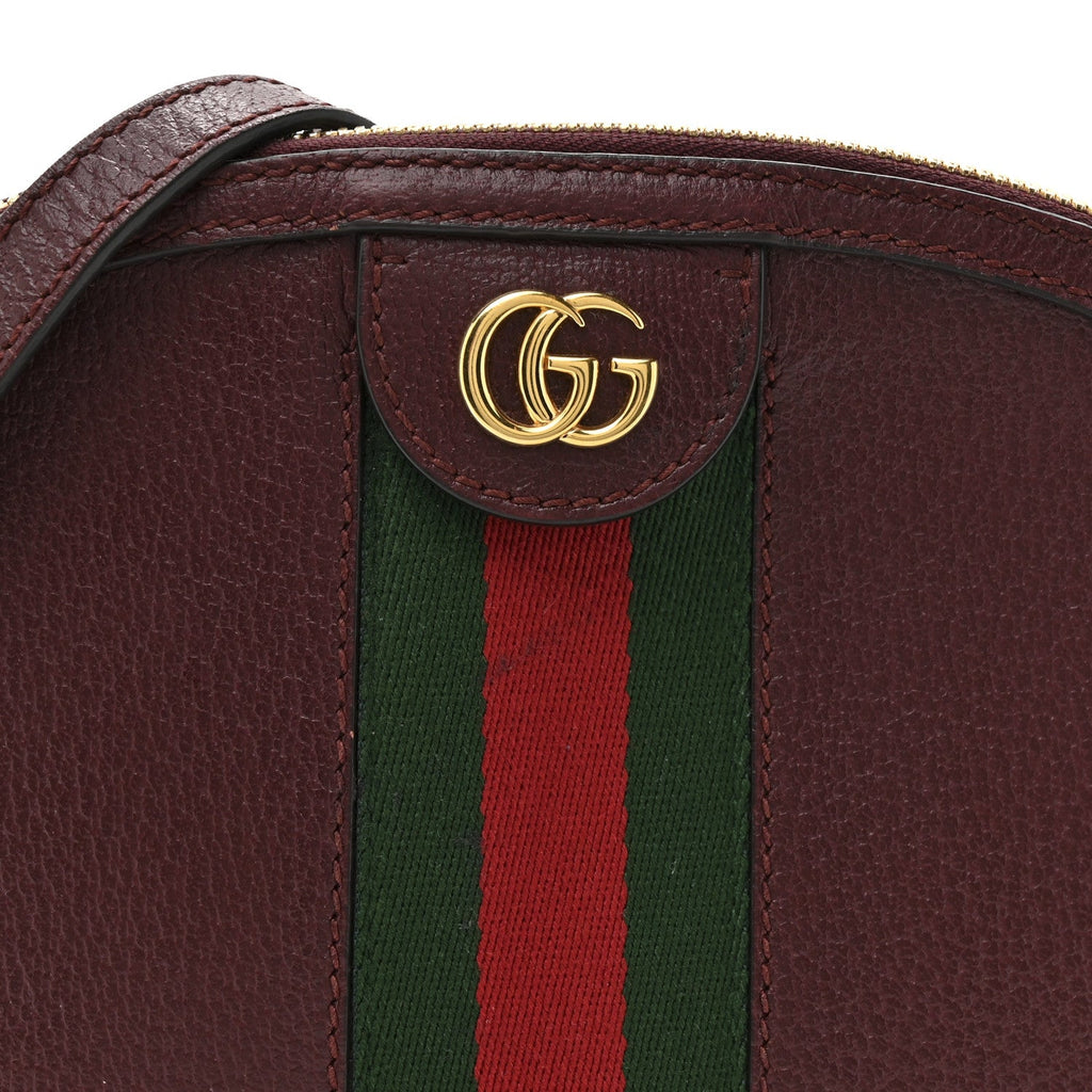 Gucci Textured Dollar Calfskin Web Small Ophidia Dome Shoulder Bag Burgundy