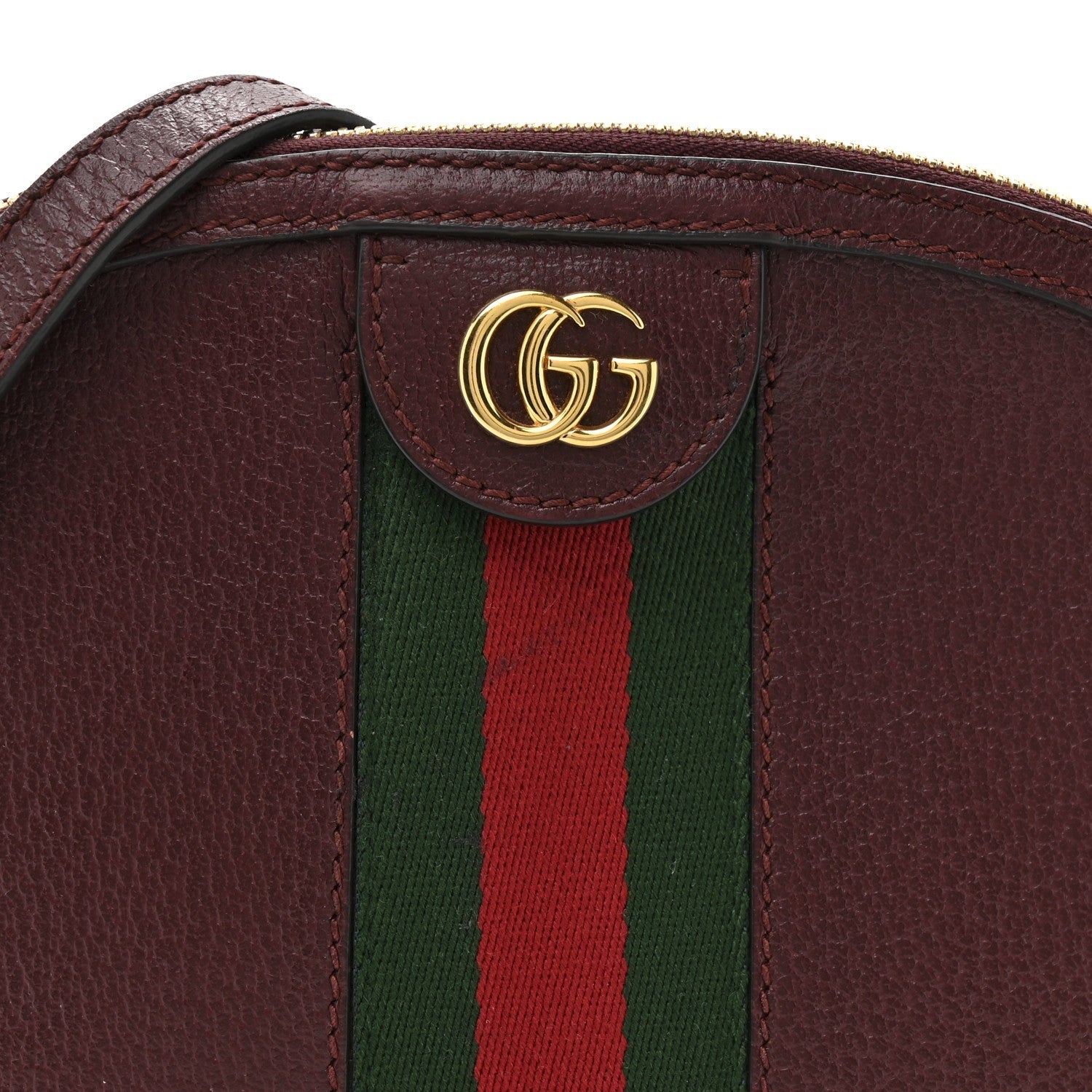 Gucci Textured Dollar Calfskin Web Small Ophidia Dome Shoulder Bag Burgundy