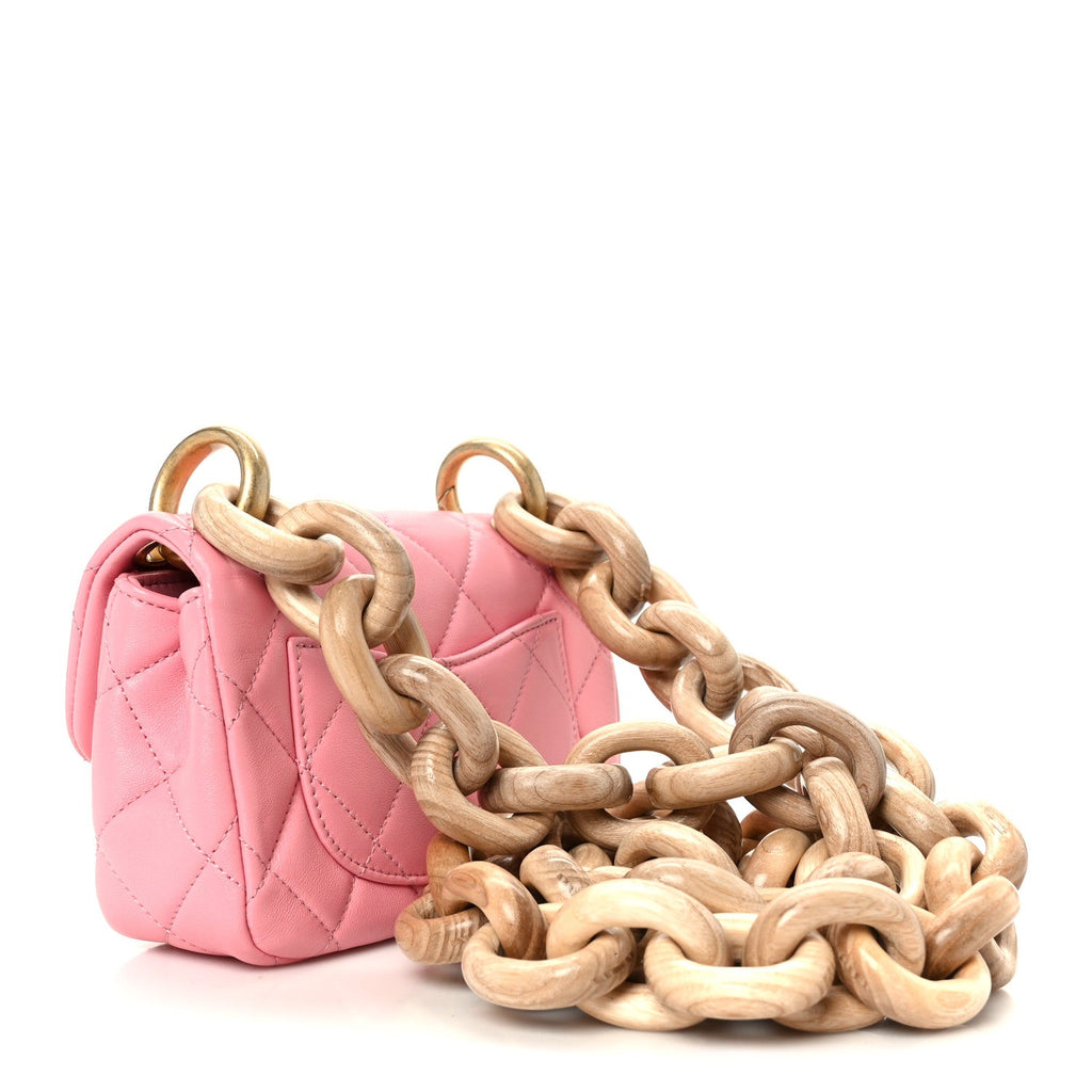 Chanel Lambskin Wenge Quilted Mini Fashion Wood Square Flap Pink
