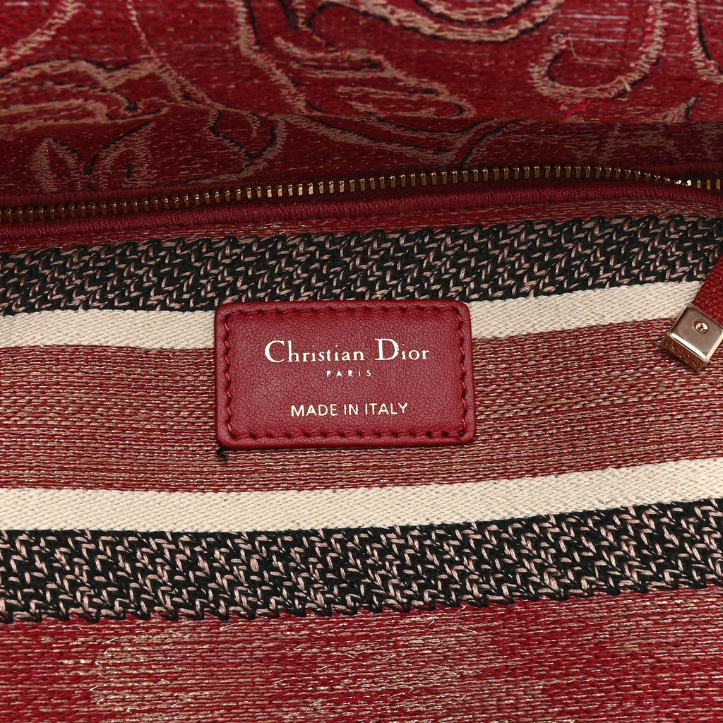 Christian Dior Metallic Canvas Embroidered Brocart Medium Lady D-Lite Pink