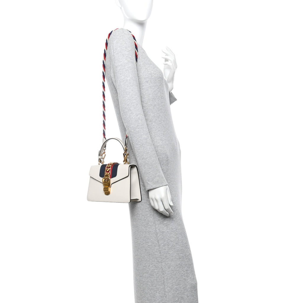 Gucci Calfskin Mini Sylvie Top Handle Bag White