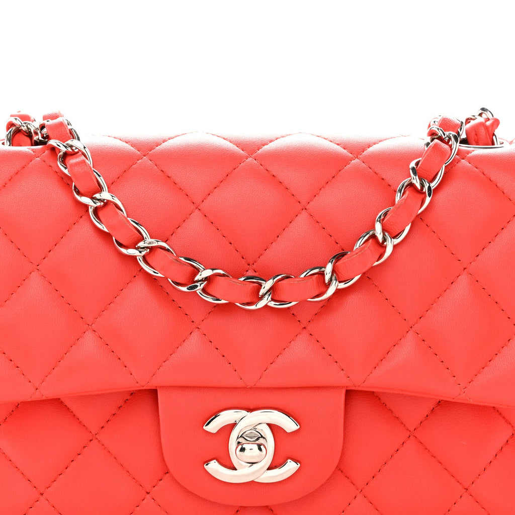 Chanel Lambskin Quilted Mini Rectangular Flap Red