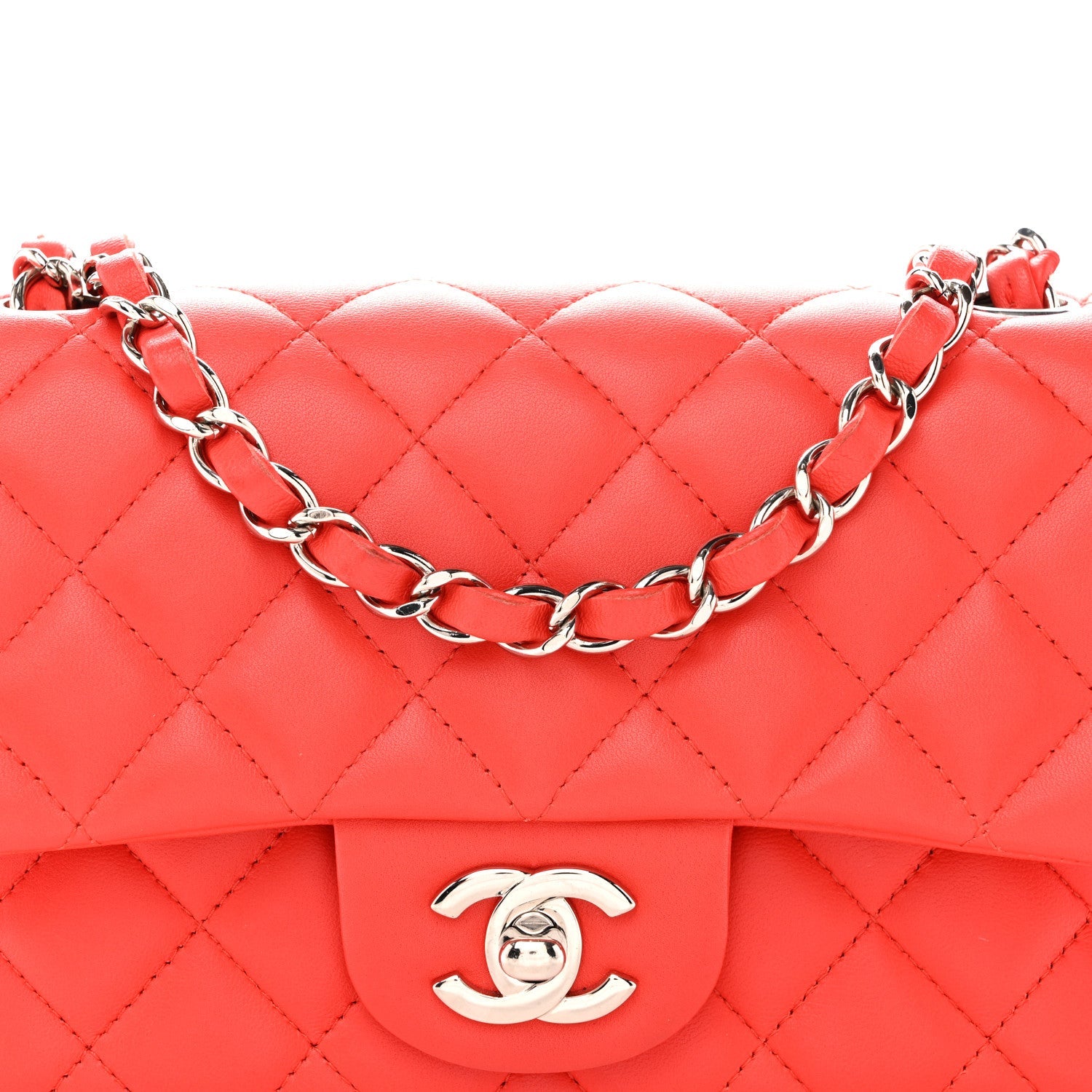 Chanel Lambskin Quilted Mini Rectangular Flap Red