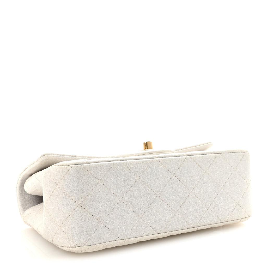 Chanel Iridescent Lambskin Quilted Mini Top Handle Rectangular Flap White