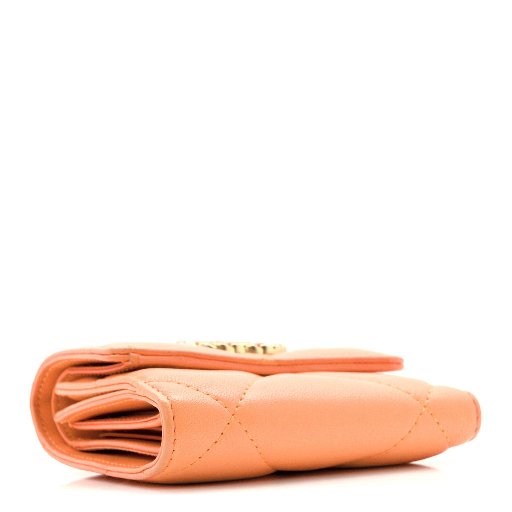 Goatskin Quilted Small Chanel 19 Flap Wallet Orange