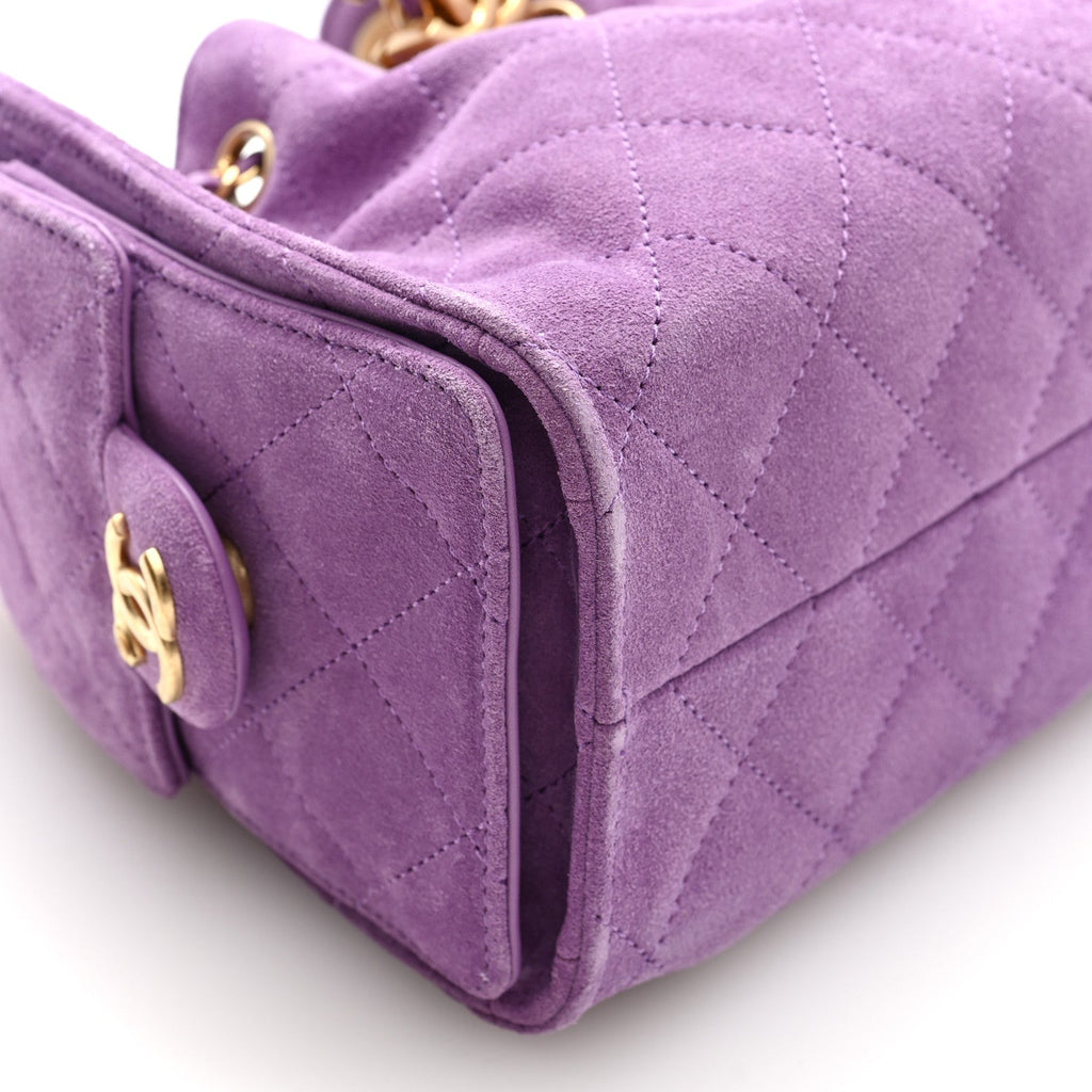 Chanel Suede Quilted Mini Chanel 25 Handbag Purple