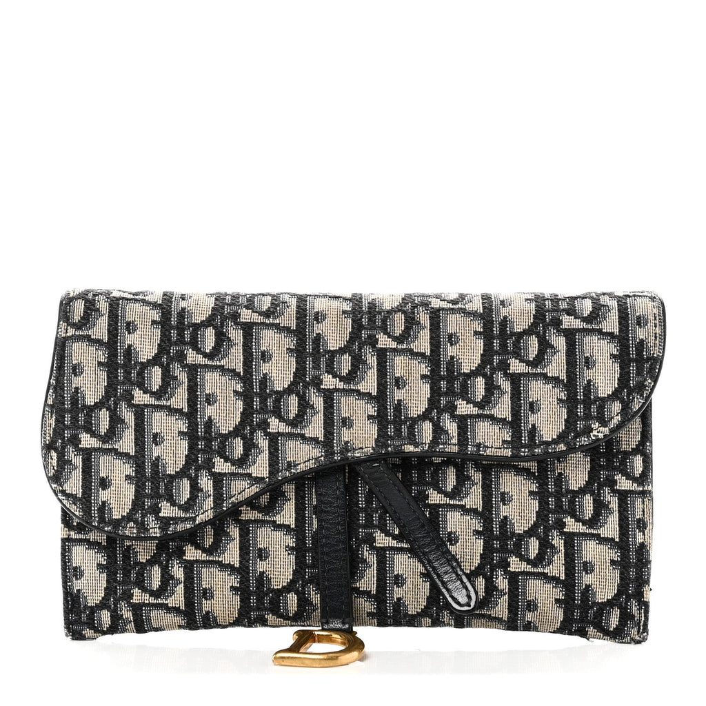Christian Dior Oblique Saddle Chain Long Wallet Blue