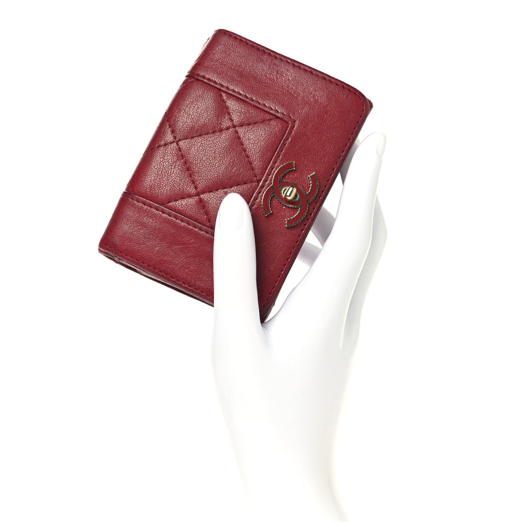 Caviar Quilted Vintage Mademoiselle Flap Card Holder Dark Pink