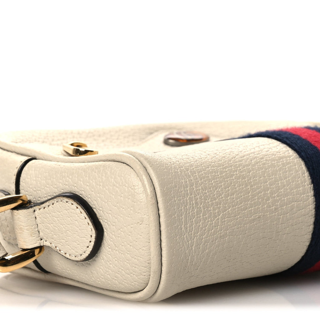 Gucci Textured Dollar Calfskin Web Mini Ophidia Shoulder Bag Mystic White