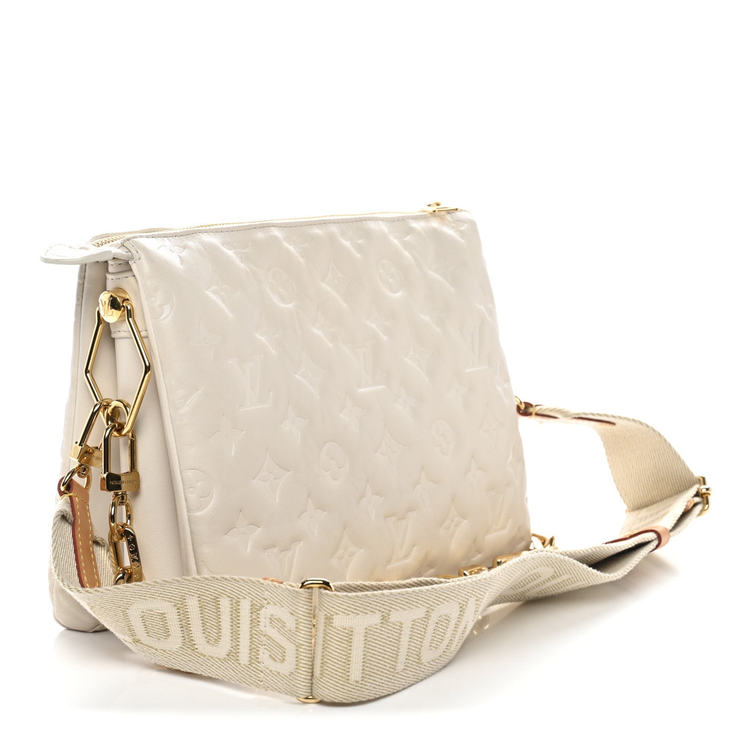 Louis Vuitton Lambskin Embossed Monogram Coussin PM Beige Cream