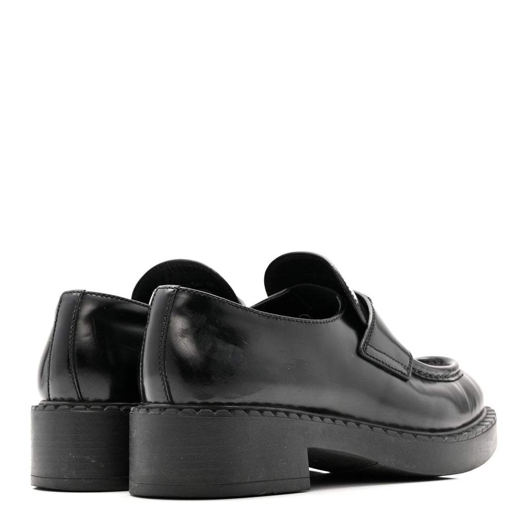 Prada Spazzolato Metal Triangle Logo 50mm Loafers 37.5 Black