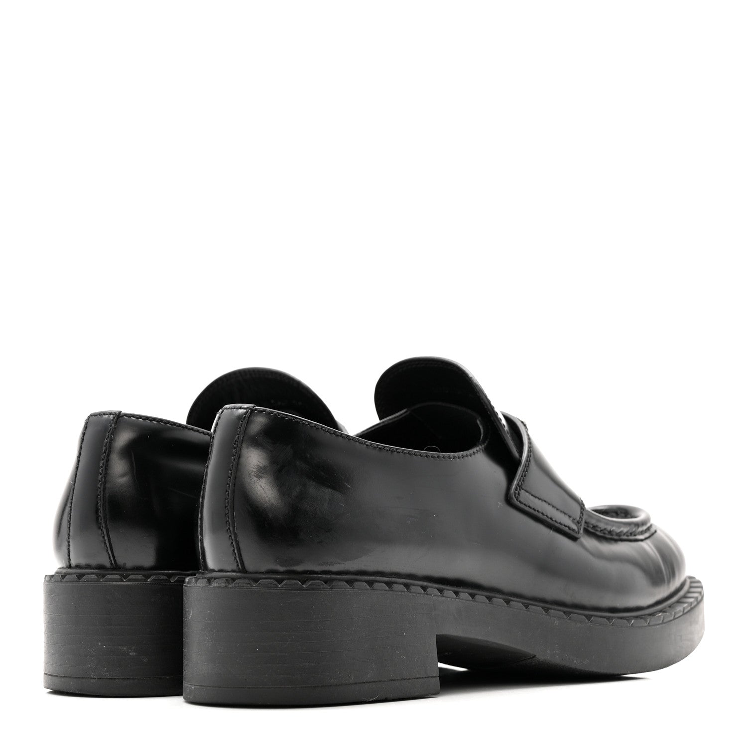 Prada Spazzolato Metal Triangle Logo 50mm Loafers 37.5 Black