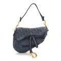 Christian Dior Oblique Embroidered Saddle Bag Denim Blue