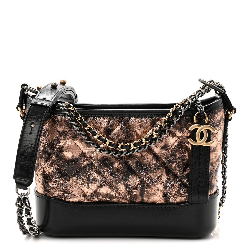 Chanel Metallic Crumpled Goatskin Quilted Small Gabrielle Hobo Black Rose Gold