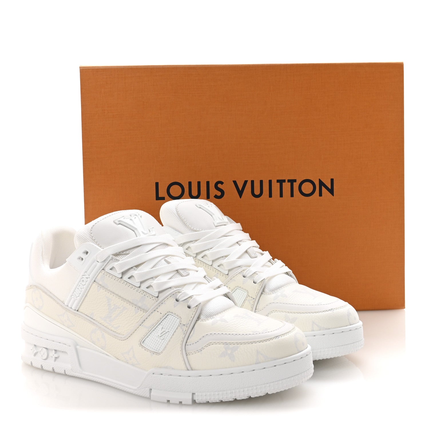 Louis Vuitton Calfskin Monogram Mens LV Trainer Sneakers 7 White