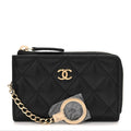 Caviar Quilted Zipped Key Holder Case Black