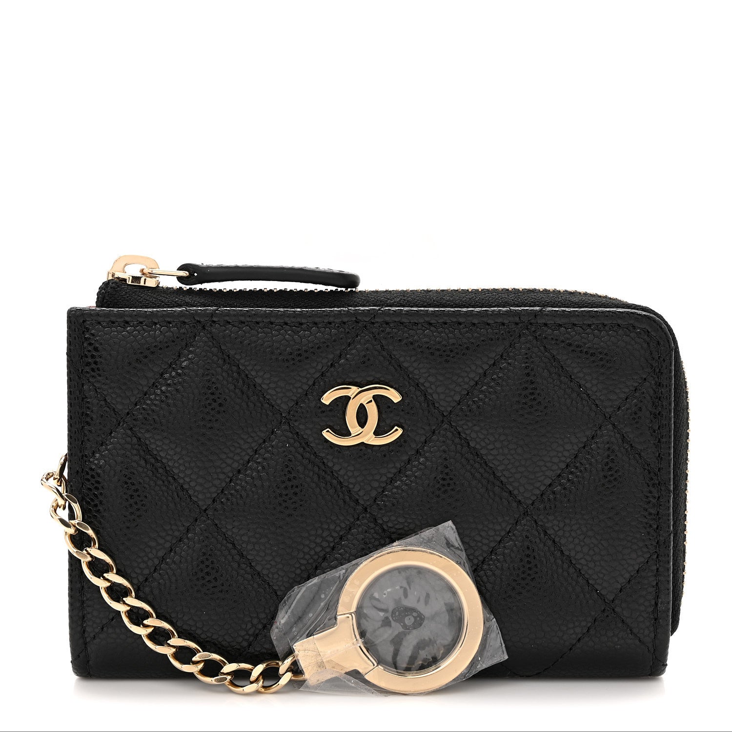 Caviar Quilted Zipped Key Holder Case Black
