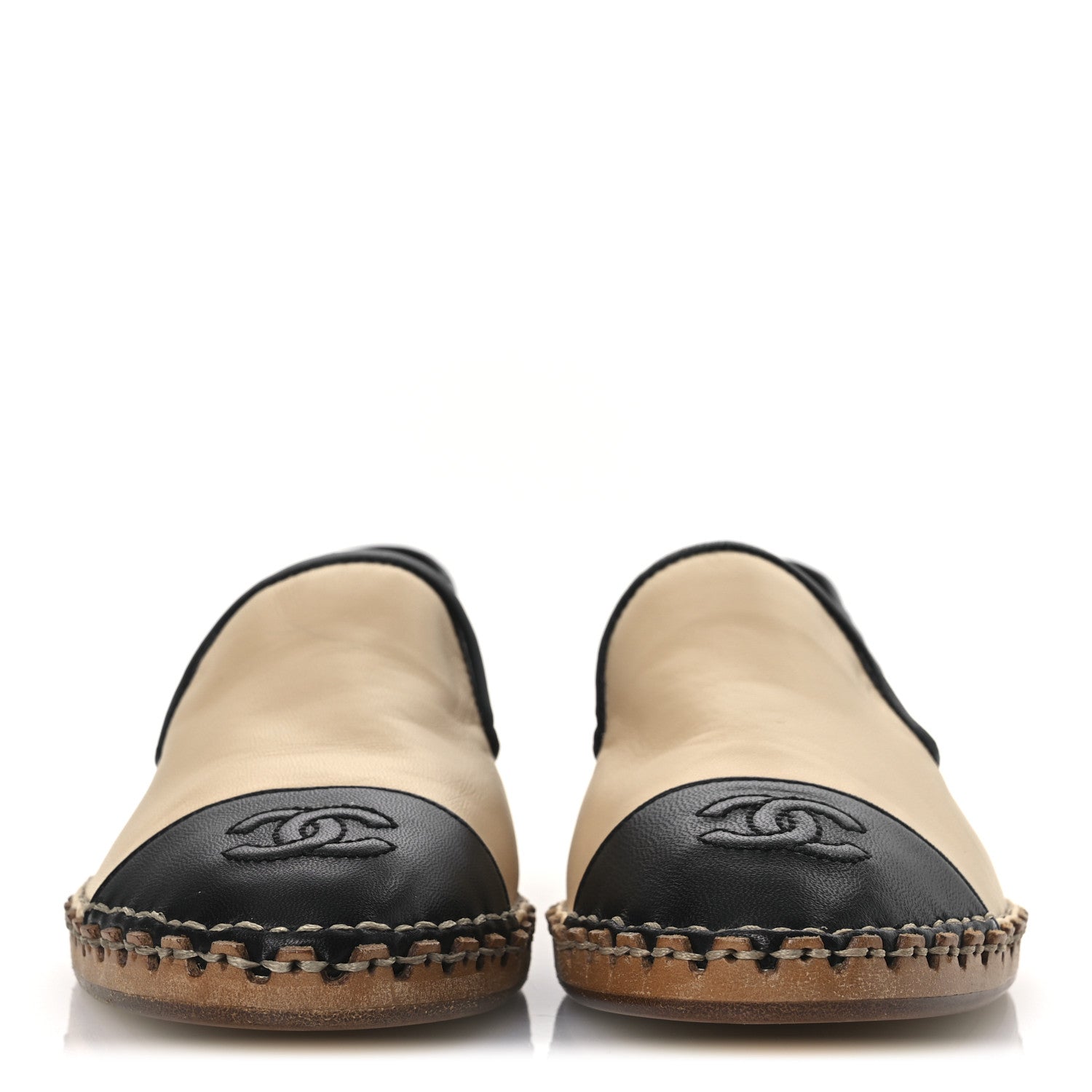 Lambskin Chain CC Mocassin Loafer Espadrilles 36 Beige Black