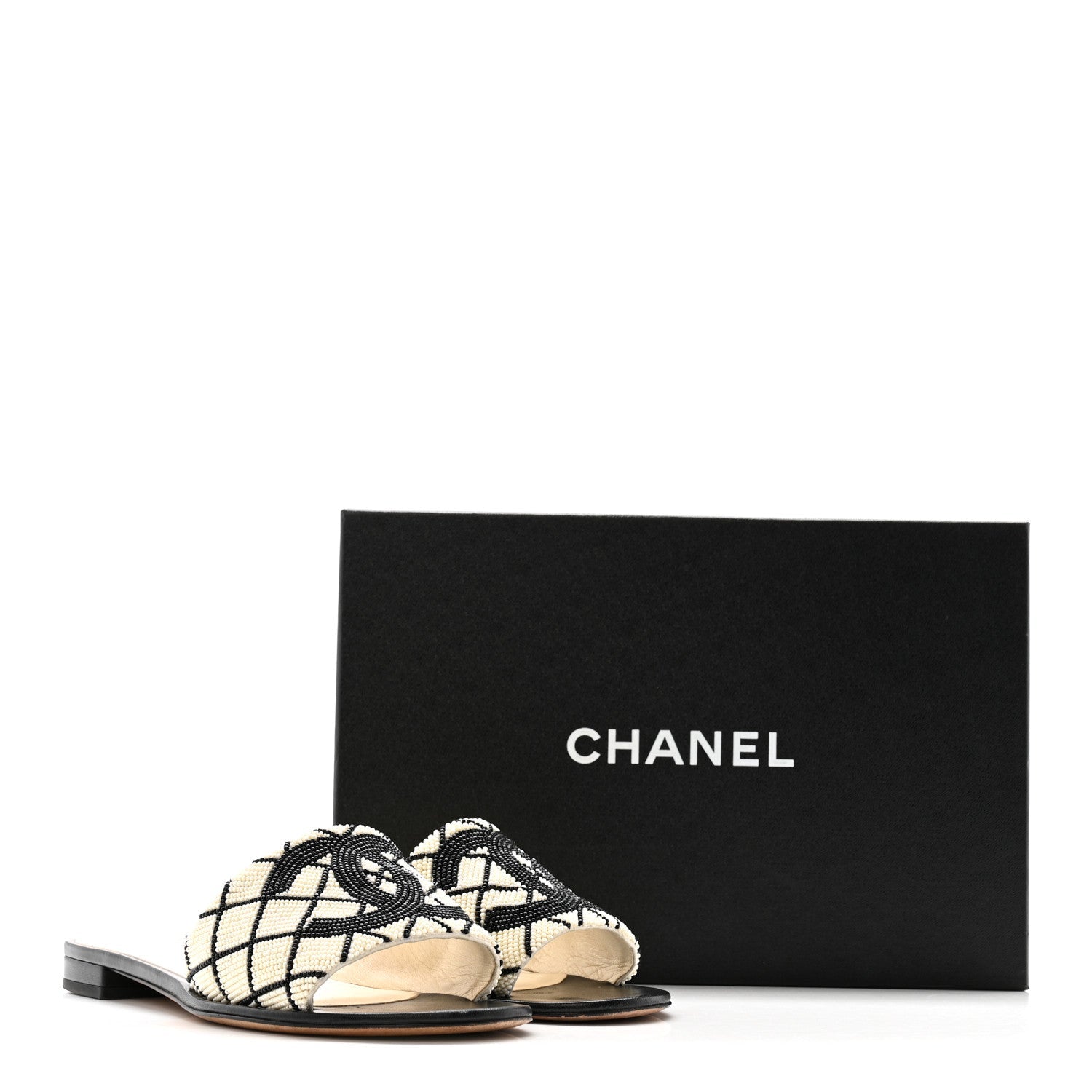 Pearl Embroidery CC Mules 38.5 Black White