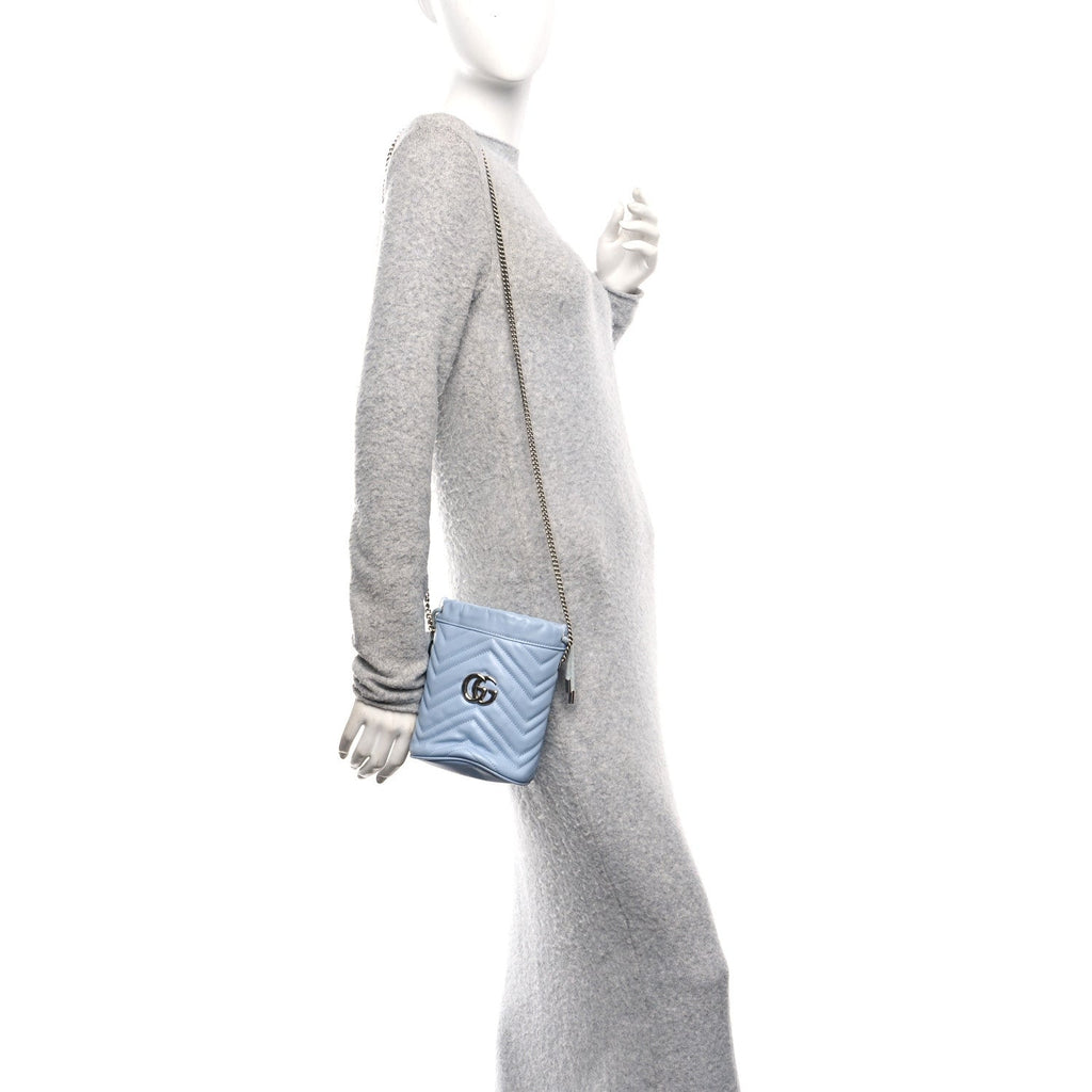 Gucci Calfskin Matelasse Mini GG Marmont 2.0 Bucket Bag Porcelain Light Blue