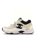 Mesh Suede Calfskin Grained Calfskin Womens CC Sneakers 38 White Black