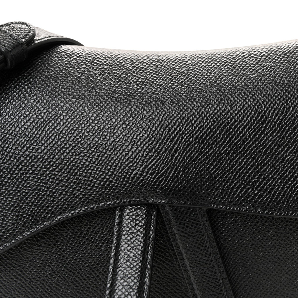 Christian Dior Grained Calfskin Saddle Bag With Strap Black