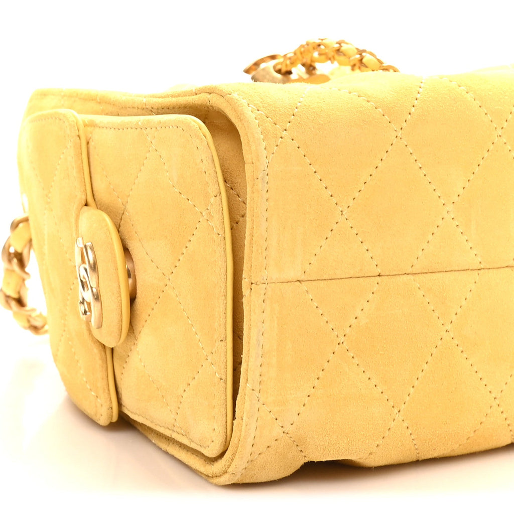 Chanel Suede Quilted Mini Chanel 25 Handbag Yellow