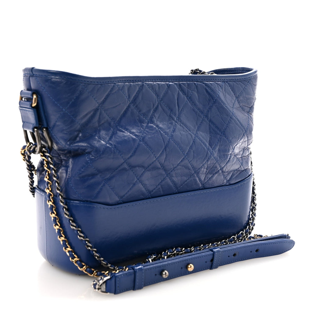 Chanel Aged Calfskin Quilted Medium Gabrielle Hobo Blue