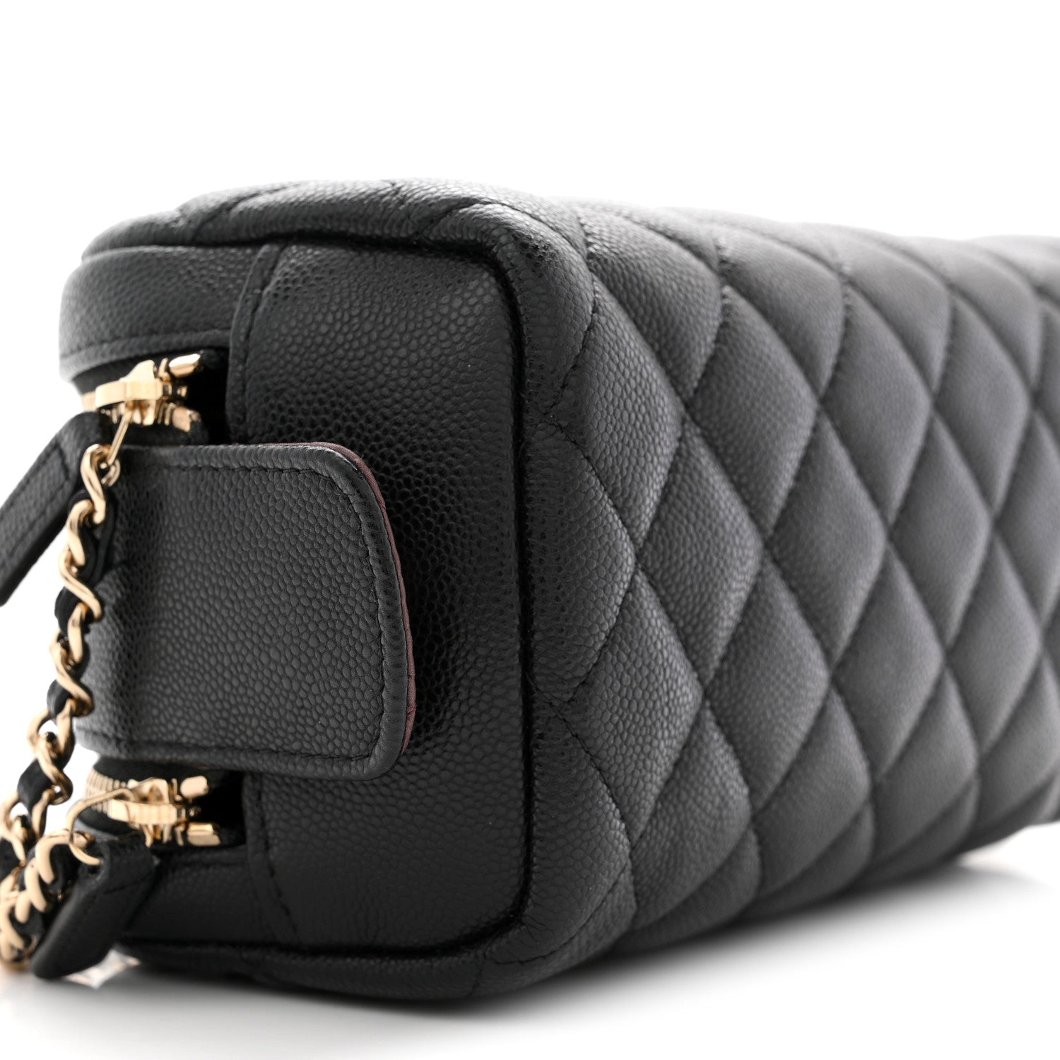 Caviar Quilted Double Zip Pouch Cosmetic Case Black