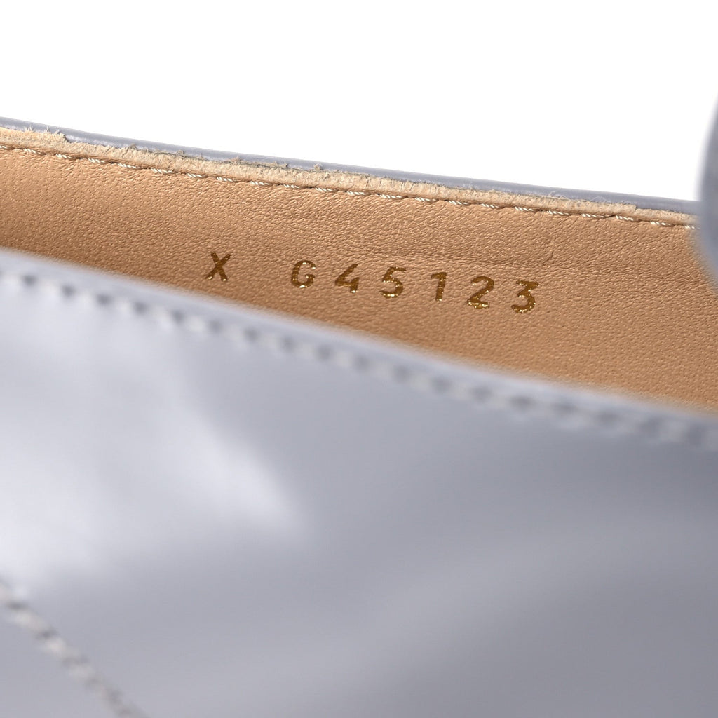 Chanel Shiny Calfskin Logo Loafers 37 Light Grey