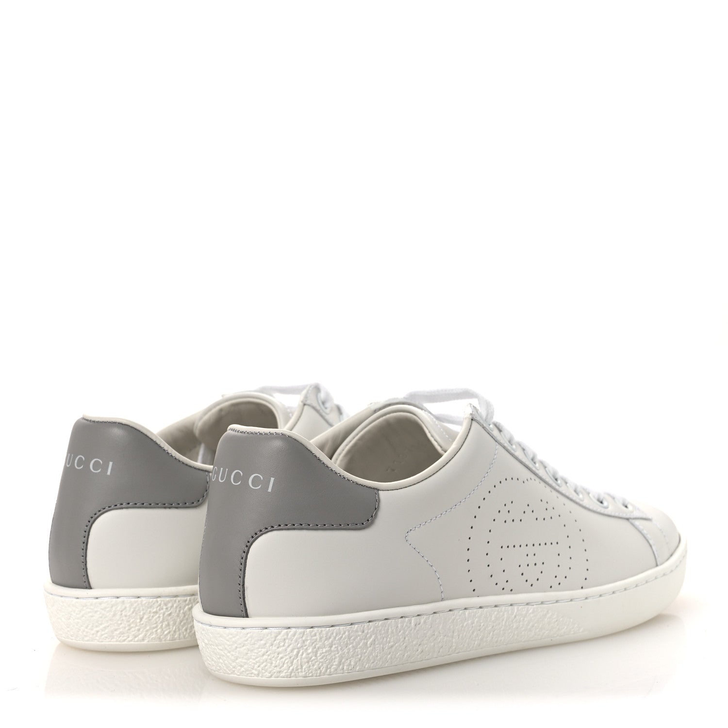 Gucci Calfskin Interlocking G Perforated Womens Ace Sneakers 37 White Grey Sky